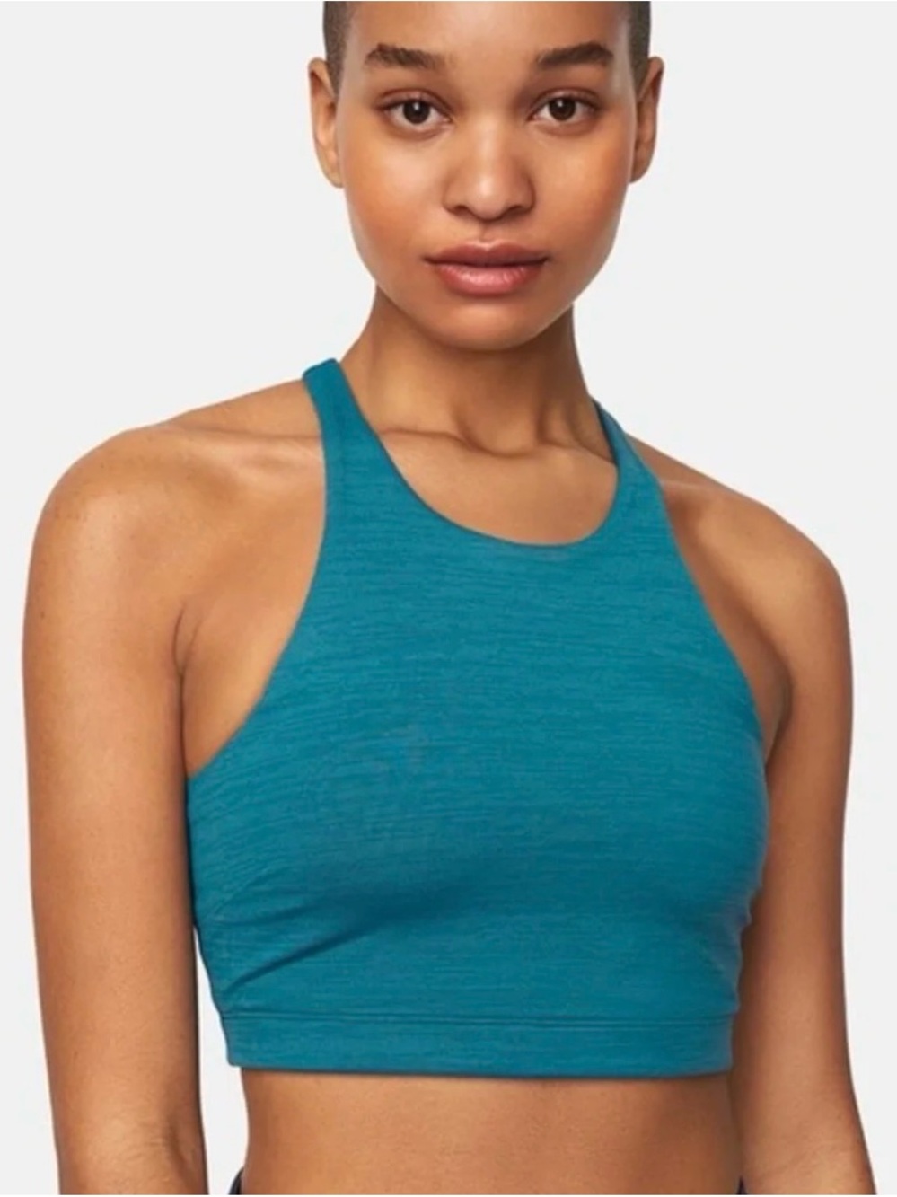 Outdoor Voices Teal TechSweat High-Neck Crop Sports Bra